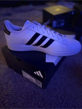 adidas White Sneakers with Black Three-Stripes Accent